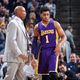 D’Angelo Russell of the Los Angeles Lakers talks with head coach Byron Scott during a game against the Indiana Pacers on Feb. 8, 2016, in Indianapolis.
Joe Robbins/Getty Images